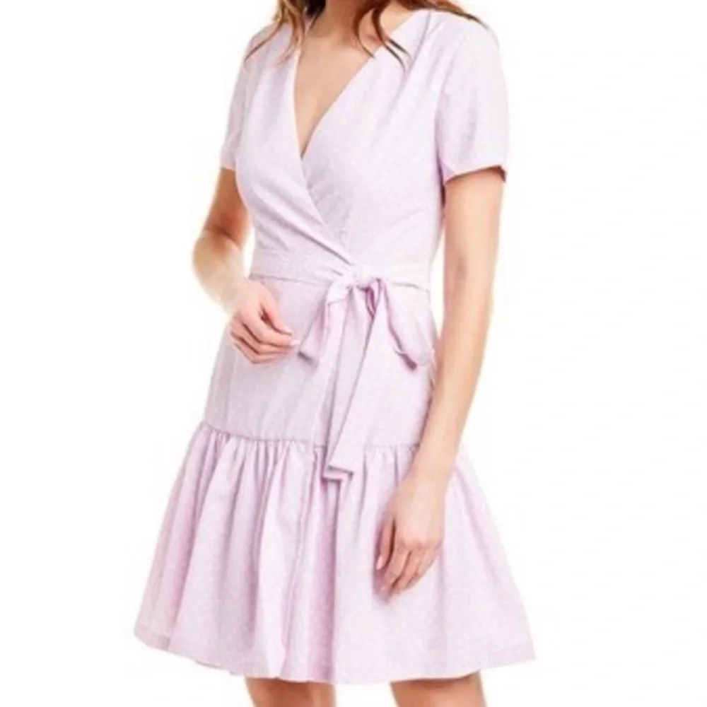 French Connection Mono Armoise Lavender Floral Wrap Mini Dress - Picture 3 of 13